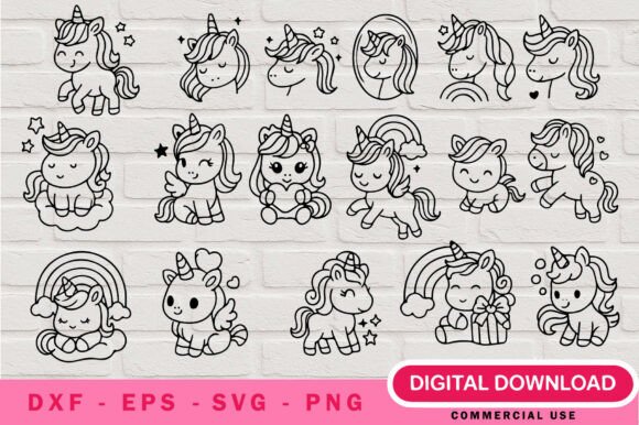 Download Girls Unicorn Outline SVG Bundle - Premium Resources