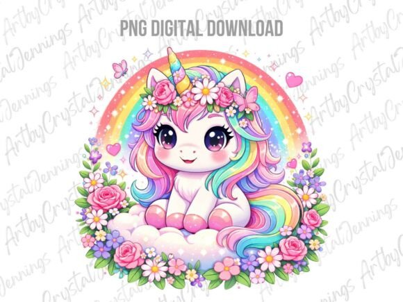 Download Cute Floral Rainbow Unicorn PNG - Premium Resources