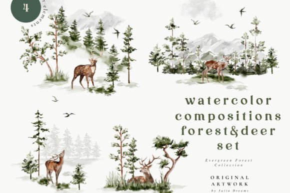 Download Watercolor Forest Deer Clipart Set - Forest deer clipart Collection