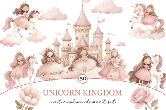 Download Watercolor Pink Princess and Unicorn - Unicorn Collection